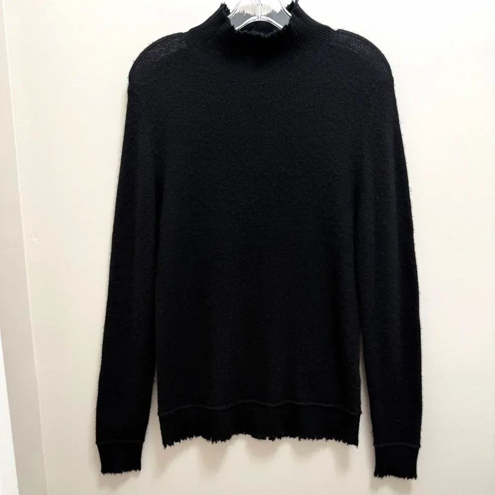 R13 Cashmere Sweater Long Sleeve Mock Neck Distressed Hem Black Size S